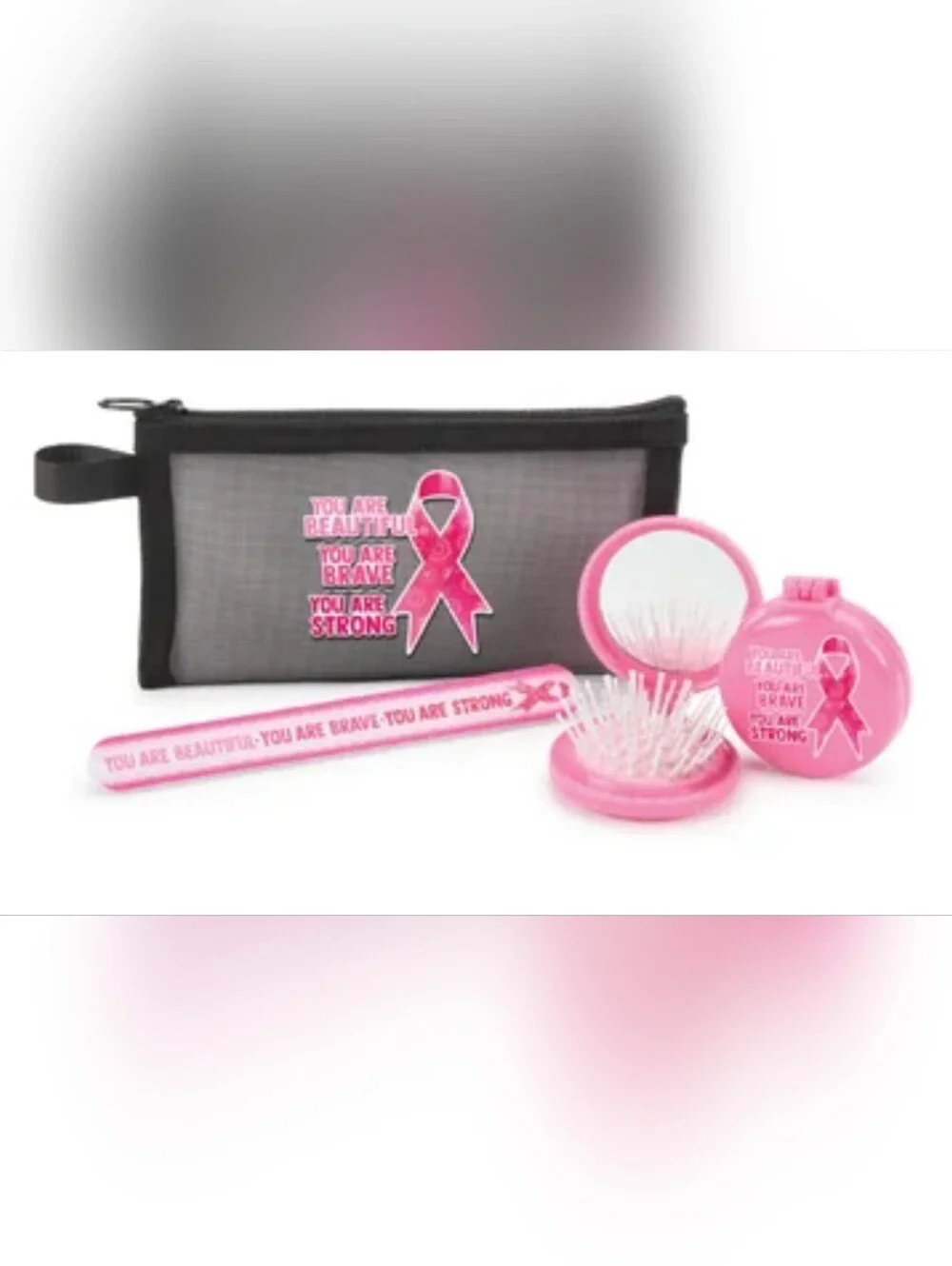 Breast Cancer Awareness Black Zippered Mesh Pouch 3 Pcs Gift Set. New
